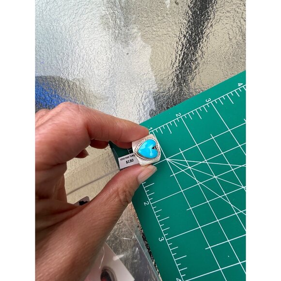 Artisan Heart  Sterling Silver Kingman Turquoise Cigar Band Statement Ring 9.5 - Picture 13 of 13